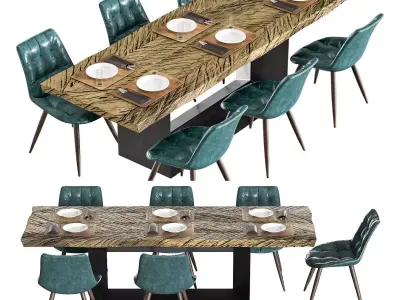 Solid wood table and Rudolf chair from Castle Line 3D model