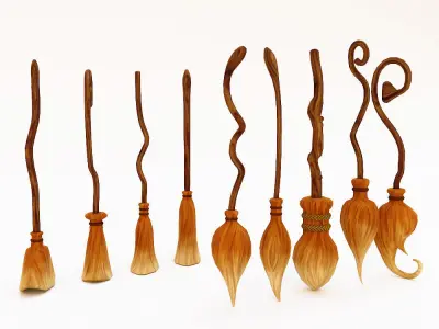 Grass Broom set low poly 3d model  Low-poly 3D model