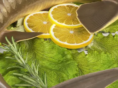  Plated Sturgeon with Herbs and Lemons 