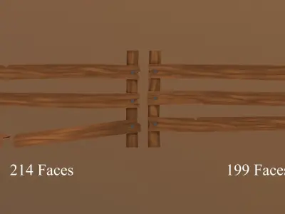 Low-poly Fence and gate with handpainted textures Low-poly 3D model