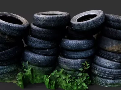 tires street abandoned barricade pt2 PBR photogrammetry Low-poly 3D model