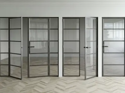 Set 5 steel frame glass doors 3D model