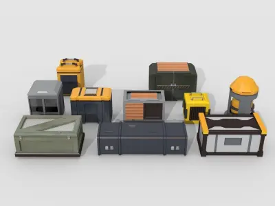 Collection of low-poly scifi crates Low-poly 3D model