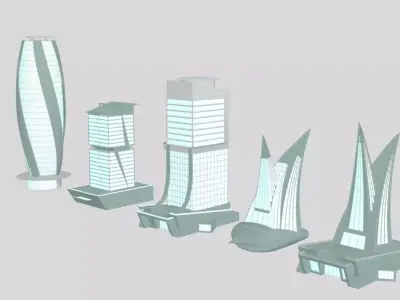 Futuristic Low Poly Skyscraper Pack Low-poly 3D model