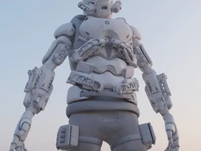 Scifi robot space guard Low-poly 3D model