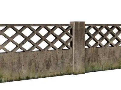 Concrete Fence Wall Low-poly 3D model