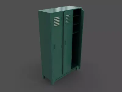PBR School Gym Locker 08 - Green Dark Low-poly 3D model