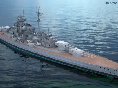  WWII Battleship with Light-Blue Lower Hull Camouflage Gray-Blue Simplified 