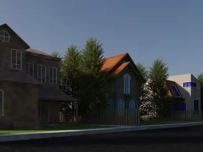 low poly Cartoon street Low-poly 3D model