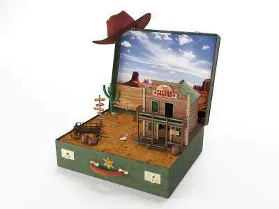  Western scene in a suitcase 3D model