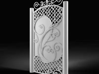 Wrought Iron Gate with Decorative Scrollwork 3D model