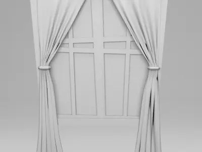 Window with curtain Low-poly 3D model
