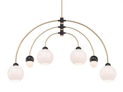 BRANCH U six light chandelier in brass and glass 3D model