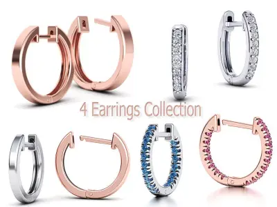 4 Earrings Collection with Discount  3D Model Pack