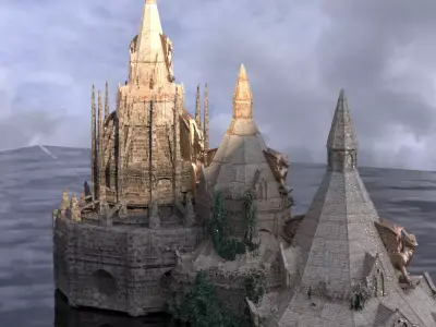 Medieval Lion Tower Overgrown Turret 3 designs 3D model