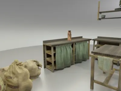 Rustic Kitchen Furniture set 3D Model Pack