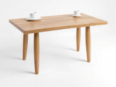 Wooden Breakfast Table with Smiling Surface Low-poly 3D model