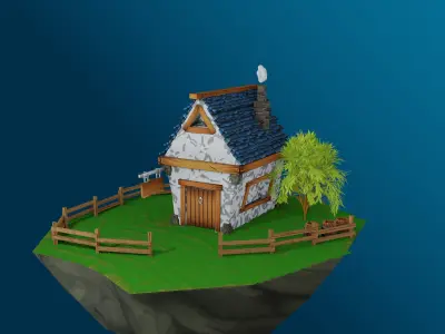 House on a cliff with a wooden fence 3D model