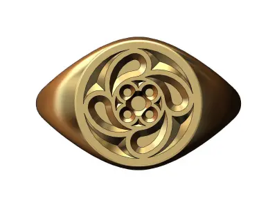 Round signet ring with gothic ornament N08 3D print model