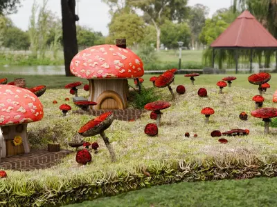 3D Low poly lovely CARTOON Mushroom houses Low-poly 3D model