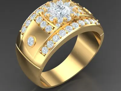 Light Gold Diamond Men Ring 2MR006 3D model