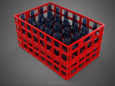 RED GLASS BOTTLE PLASTIC CRATE BOX CONTAINER STORAGE RACK TRAY 3D model