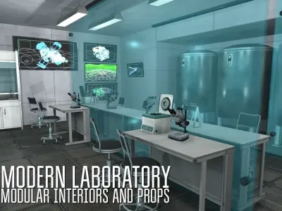 Modern laboratory - modular interiors and props Low-poly 3D model