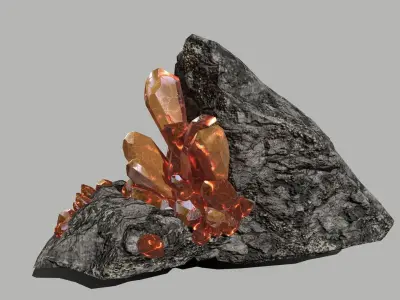 Crystal Set rock with orange crystals Low-poly 3D model