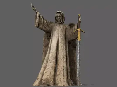 Angel statue of holding sword Low-poly 3D model