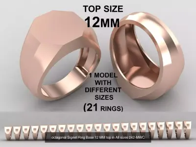 octagonal Signet Ring in All sizes 267-MWCG-2 3D Model Pack