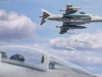  Combat Aircraft in Flight with Dual Smart Bomb Loadout Gray 