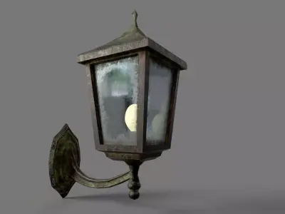 Old Rusted Outdoor Wall Lamp Low-poly 3D model