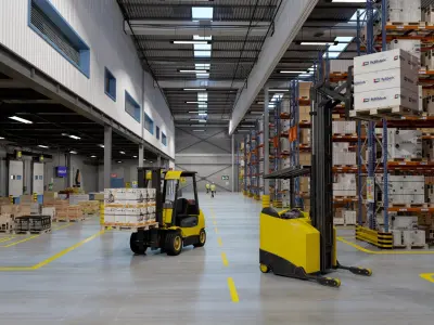  Full Warehouse with Forklifts 