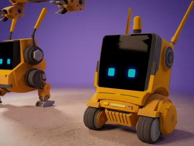 Cute Set of Robots Low-poly 3D model