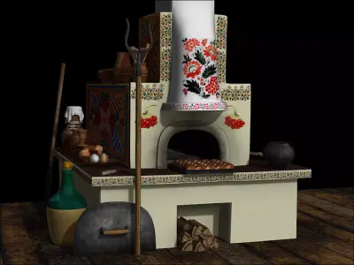 Rural stove  Low-poly 3D model