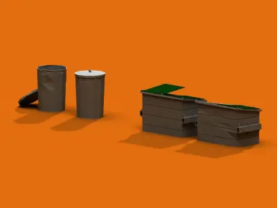 Post Apocalyptic Garbage Bin and Can Low-poly 3D model