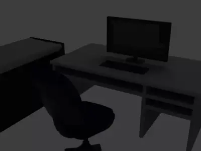 monitor computer desk and chair Free 3D model