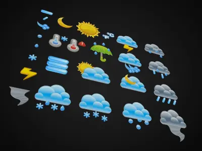 Cartoon Weather Icons Low-poly 3D model