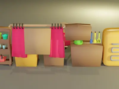 Cartoon Kitchen Furniture Low-poly 3D model