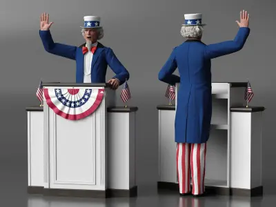  Uncle Sam Speaking Behind USA Flag Podium 