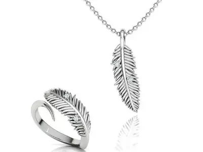 Feather Ring and Pendant Jewelry Set 3dprint models  3D Model Pack