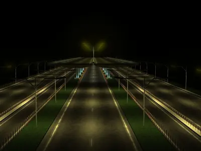 Flyover crane on highway at night Free 3D model