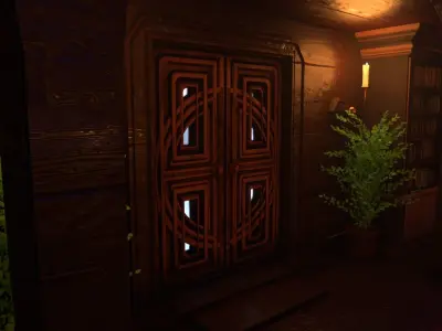 Library wooden door  Low-poly 3D model