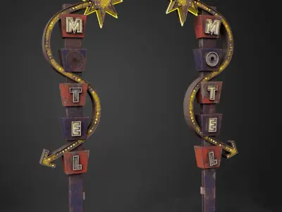 Neon sign Motel in 3 types Low-poly 3D model
