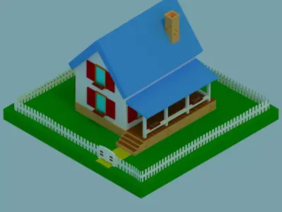 Isometric rendering house Low-poly 3D model