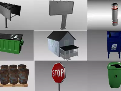 10 Object exterior pack Low-poly 3D model