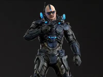 Cyborg Cop Low-poly 3D model