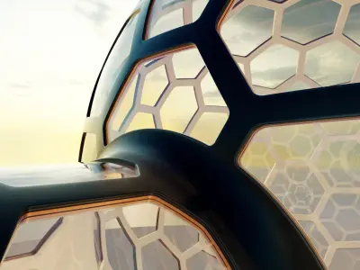 2 glass hexagon sci fi spherical domes with walkway 3D model 3D model