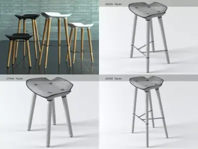 Pilot different stools with wooden legs 3D model