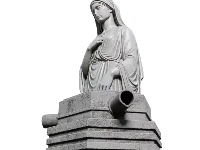 Stone Fountain with Classical Woman Statue  Low-poly 3D model